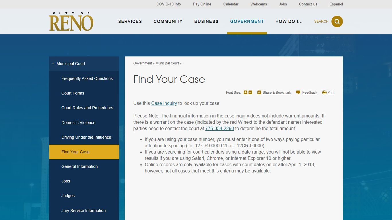 Find Your Case | City of Reno